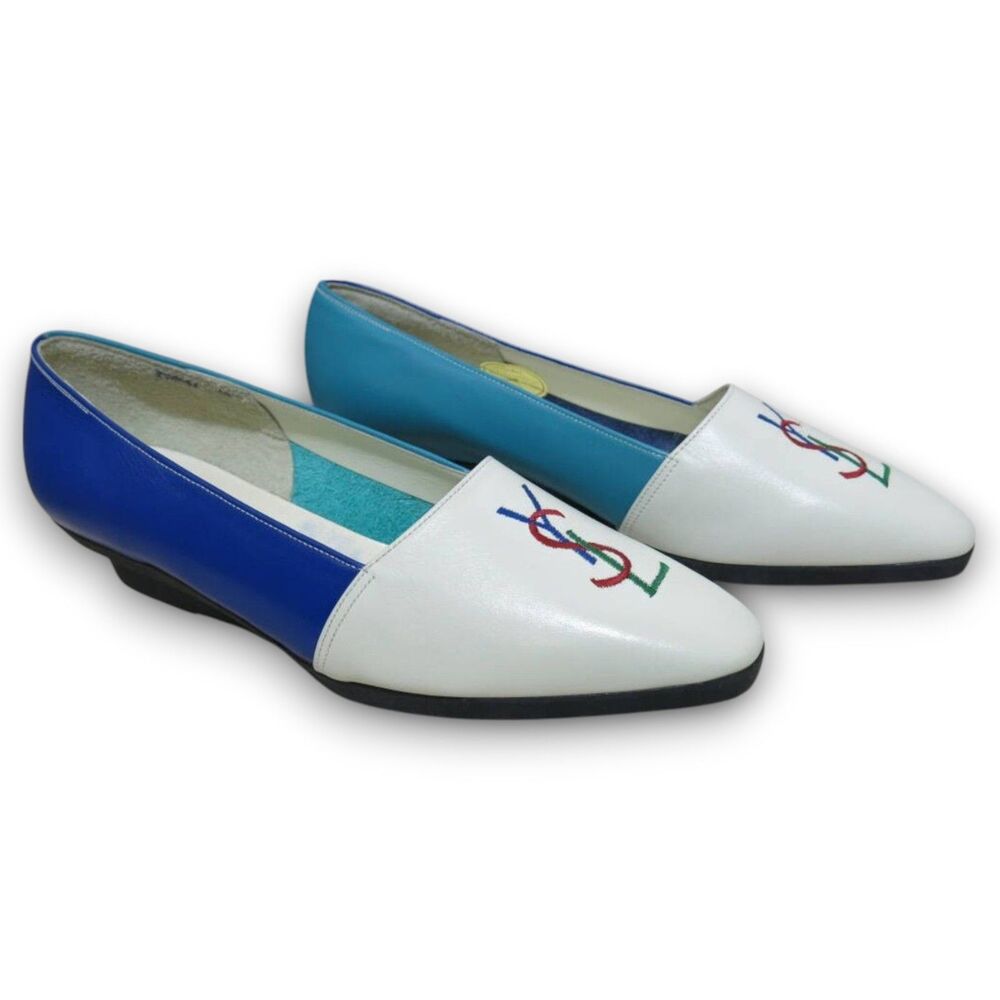 Yves Saint Laurent NEW 1980s Blue & White Leather Loafers, EU 36/US 5.5 *RARE* - Picture 2 of 7